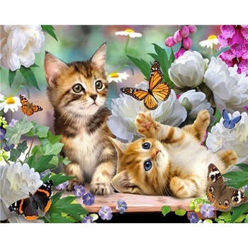 Norimpex - Puzzle Diamant painting: Two little cats with butterflies 30x40cm - 1 - 39 piese