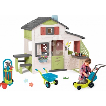 Smoby Set domček Priateľov so záhradkou Friends House Evo Playhouse s plotom a záhradným náradím