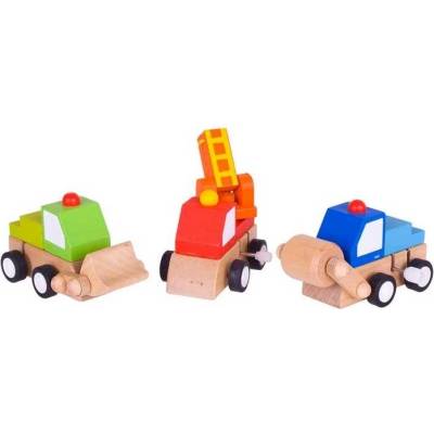 Bigjigs Toys Dřevěná barevná autíčka na natahování