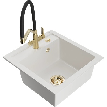 Mexen Vito еднокамерен гранитен кухненски мивка с батерия Duo, бял - 6503-20-671701-57-G (6503-20-671701-57-G)