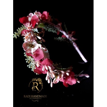 Radi handmade Дизайнерска диадема с червени и розови цветя (842)