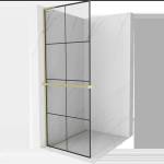 Mexen Kioto+ L душ преграда с рафт Walk-in 90 x 200 cm, черна решетка, злато четкано - 800-090-123-55-77 (800-090-123-55-77)