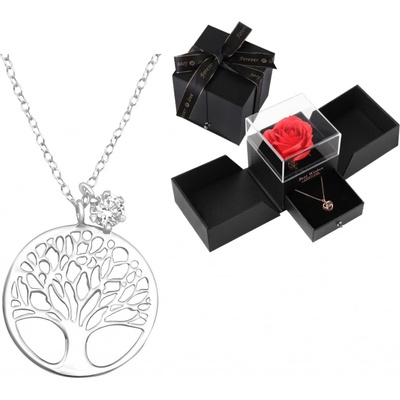 Glory Valentínsky strieborný náhrdelník strom života so zirkónom v darčekovej krabičke s ružou VS1015