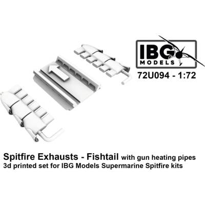 IBG Supermarine Spitfire Exhausts Fishtail Type with gun heating pipes 3d Printed Set 1:72