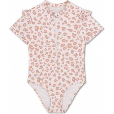 Swim Essentials Plavky s krátkym rukávom s UPF Beige Leopard