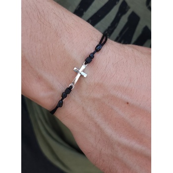 Мъжка гривна с кръст от бяло злато