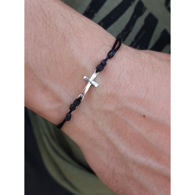 Мъжка гривна с кръст от бяло злато