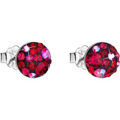 Evolution Group strieborné náušnice kôstka s kryštálmi Swarovski červenej okrúhle 31136.3 cherry