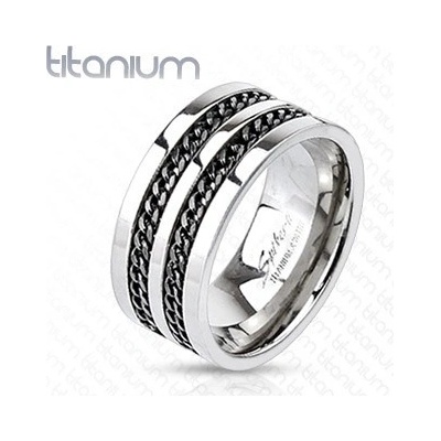 Šperky Eshop Titanový prsten černé řetízky P08.19