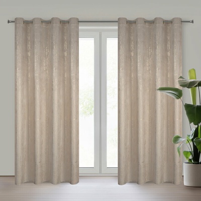 Takoy Tmavě béžový sametový závěs zdobený zlatým ošoupaným vzorem, zlaté průchodky - DARA-HF-478469 | 140 x 250 cm