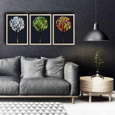ASIR Obraz na MDF s rámem 3ks TRIÁDA ROČNÍCH OBDOBÍ 38 x 53 cm