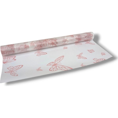 Floristická fólie průsvitná 50cm x 9,1m design motýlci 5 starorůžová
