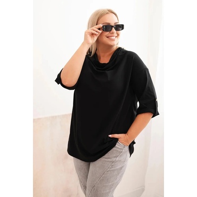 Kesi Dámska blúzka Plus Size s bavlnou voľného strihu s vodným výstrihom Čierna