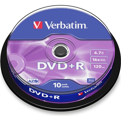 Verbatim DVD+R 4,7GB 16x, Advanced AZO+, cakebox, 10ks (43498) – Zboží Živě