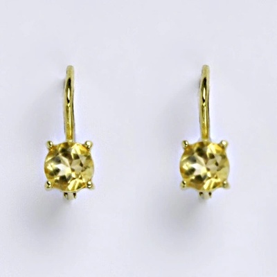 Čištín Zlaté náušnice, přírodní citrín pálený, žluté zlato - NK 1251