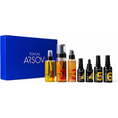 Tomas Arsov Péče o pleť REWIND odlič.olej 150ml + DEFENCE č.pěna 150ml + RELIEF tonik. 100ml + PLUMP ME sérum 30ml +RENEW ME sérum 30ml + RE-BARRIER krém 50ml + ALL-AROUND krém SPF50 50ml dárková sada