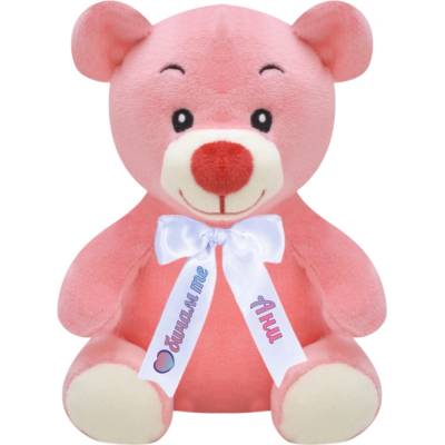 Плюшено мече с надписана панделка, розово, 15 см (1016-Н1)