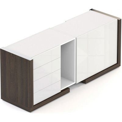 Nábytek Designový cz DLKB176 - Komoda SOLID pro manažerské opěrné stoly, se zásuvkami na obou stranách, 170cm, jilm royal/bílá