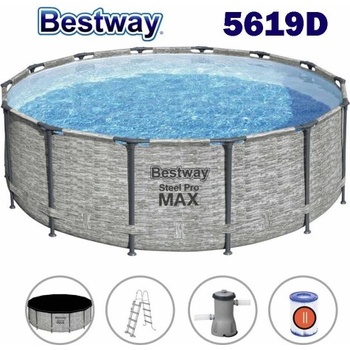 Bestway Басейн с метална конструкция, шарка камък, 427x122см, Bestway 5619D Steel Pro Max, с филтърна помпа, стълба и покривало (5619D Steel Pro Max)