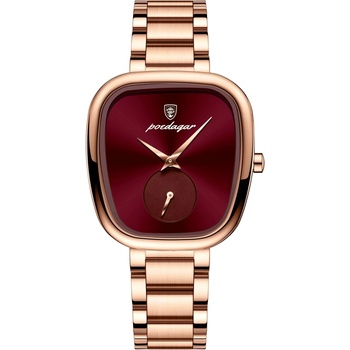 Poedagar Дамски часовник Poedagar CS1895, неръждаема стомана, розово злато, бургундски циферблат (CS1895)
