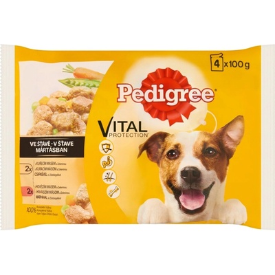 Pedigree Adult s kuracím a hovädzím mäsom a zeleninou v šťave 4 x 100 g