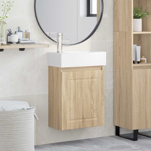 vidaXL Мивка за баня със смесител Дъб сонома 45, 5 x 22, 5 x 84 см (889503)