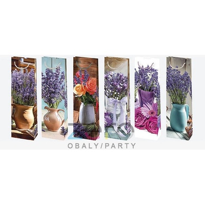 Taška papírová dárková na láhev 12x40x9 cm (lak) - levandule (mix 1)