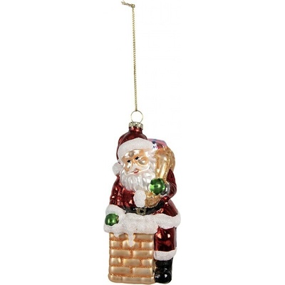 Clayre & Eef Vánoční skleněná ozdoba Santa u komína 6*6*12 cm