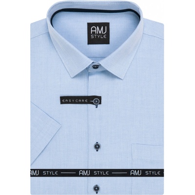 AMJ pánská košile krátký rukáv slim-fit VKSR1381 světle modrá s vytkávaným síťovaným vzorem
