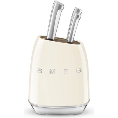 Smeg Комплект ножове със стойка smeg kbsf02cr, 7 части, Слотове от акациево дърво, Немска неръждаема стомана, Крема (kbsf02cr)