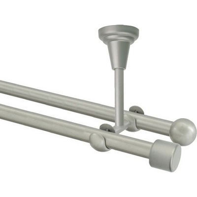 OK-GarnýžeCZ Garnýž kovová dvouřadá 16mm Pullo stříbrná mat 220 cm do stropu / na tunýlek - bez kroužků
