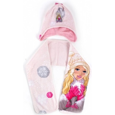 čiapka a šál BARBIE svetlo ružová
