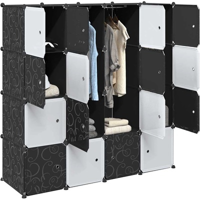 vidaXL Органайзер за съхранение на кубчета с 16кубчета и висящи пръчки (4019584)