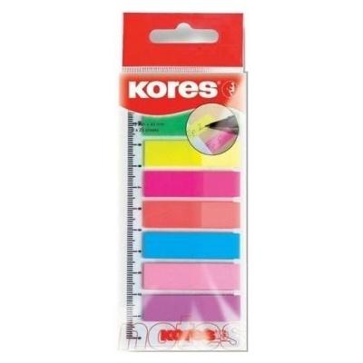 KORES Neonové záložky Index Strips na pravítku 45x12 mm / 8 barev / 25 lístků á barva