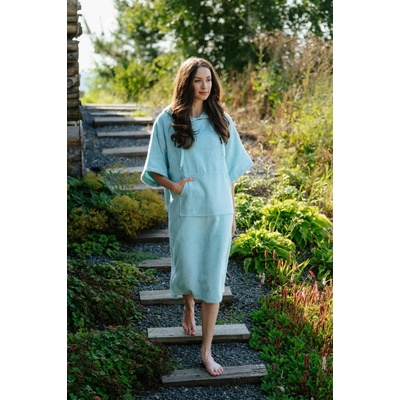 Dámské bambusové plážové pončo Mlžná modř – Sleviste.cz