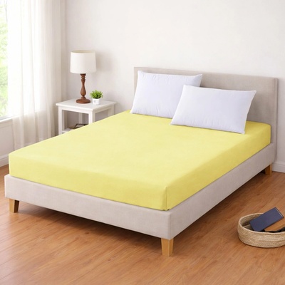 TextilCentrum Luxusní napínací mako-jersey prostěradlo s lycrou deluxe Collection elastické světle žluté 90x200
