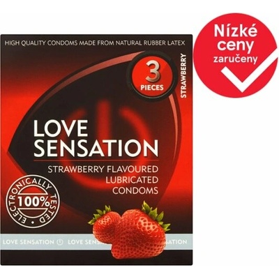 Love Sensation Hladké lubrikované s jahodovou vůní 3 ks