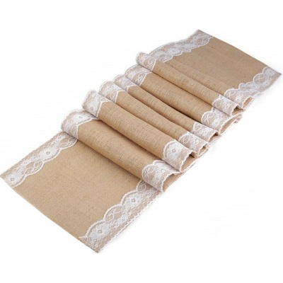 Behúň / obrus jutový s čipkou 30x300 cm - 1 ks 1 režná prírodná