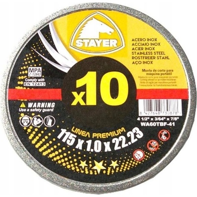 Kotouč řezný na kov PREMIUM T41, Ø 125 x 1 x 22,23 mm, 10 ks, STAYER