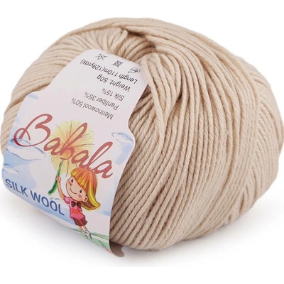 Pletací vlněná, hedvábná příze Babala 50 g Varianta: 2 (009) béžová světlá, Balení: 1 ks
