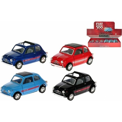 Kinsmart Fiat 500 12,5 cm kov spätný chod mix farieb červená svetlo modrá tmavo modrá čierna 1:24