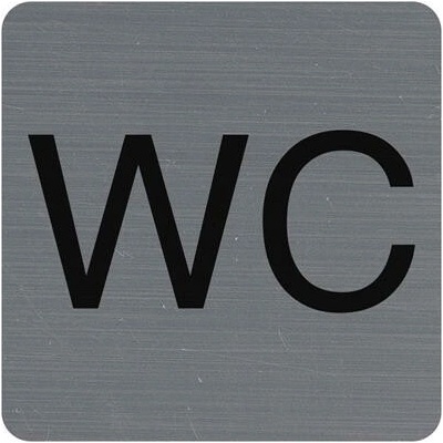 Informačná tabuľka, samolepiaca, 7,5 × 7,5 cm, s hliníkovým vzhľadom, EXACOMPTA, „WC“ 67179E