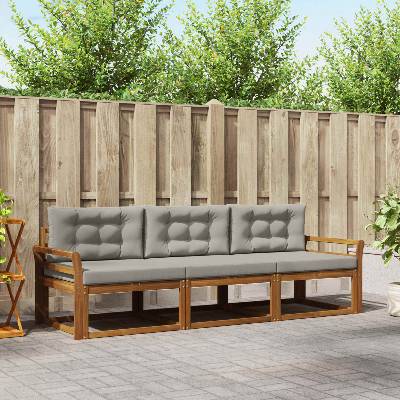 vidaXL Комплект дивани за открито 3 pcs Естествено и светло сиво (3367124)