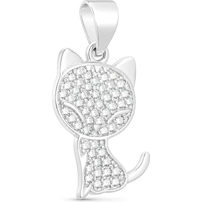 Argento Strieborný prívesok mačka číre okrúhle zirkóny 85935