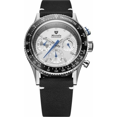 Nivada Grenchen Chronoking Meca Racing Grey - Inter. Bezel - Black Leather White Stitching