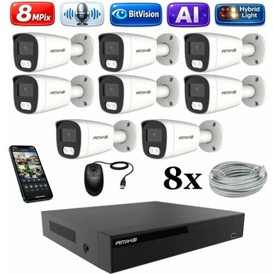 Amiko IP 8 kamerový set 4K Ultra HD 8Mpix Ai Dl Tube 1801K8