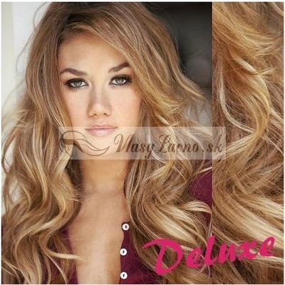 DELUXE melírované prírodná / svetlejšia blond Clip in vlasy vlnité 50-53 cm