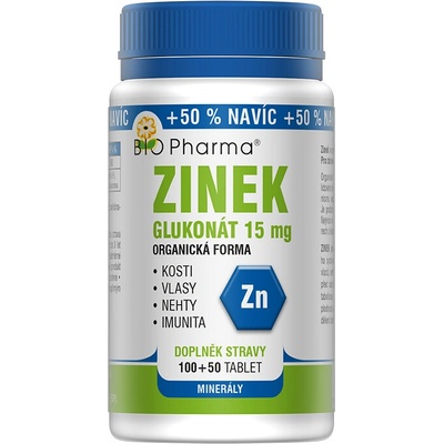 Bio-Pharma Zinok Glukonát 15 mg 100 + 50 tabliet