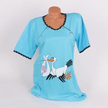 Image 1 of Светлосиня нощница за бременни с картинка на щъркел носещ бебе