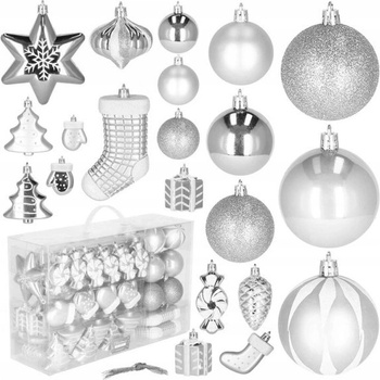 SPRINGOS Maxi 77-dielna sada vianočných ozdôb strieborná